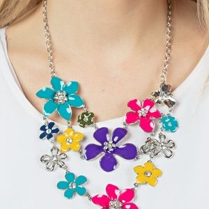 Multi-Colored Flower Necklace w/machine earrings